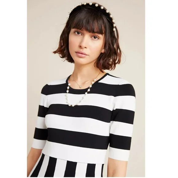 NEW Anthropologie Bailey 44 Tori Striped Sweater Dress Black White Midi - Picture 2 of 2